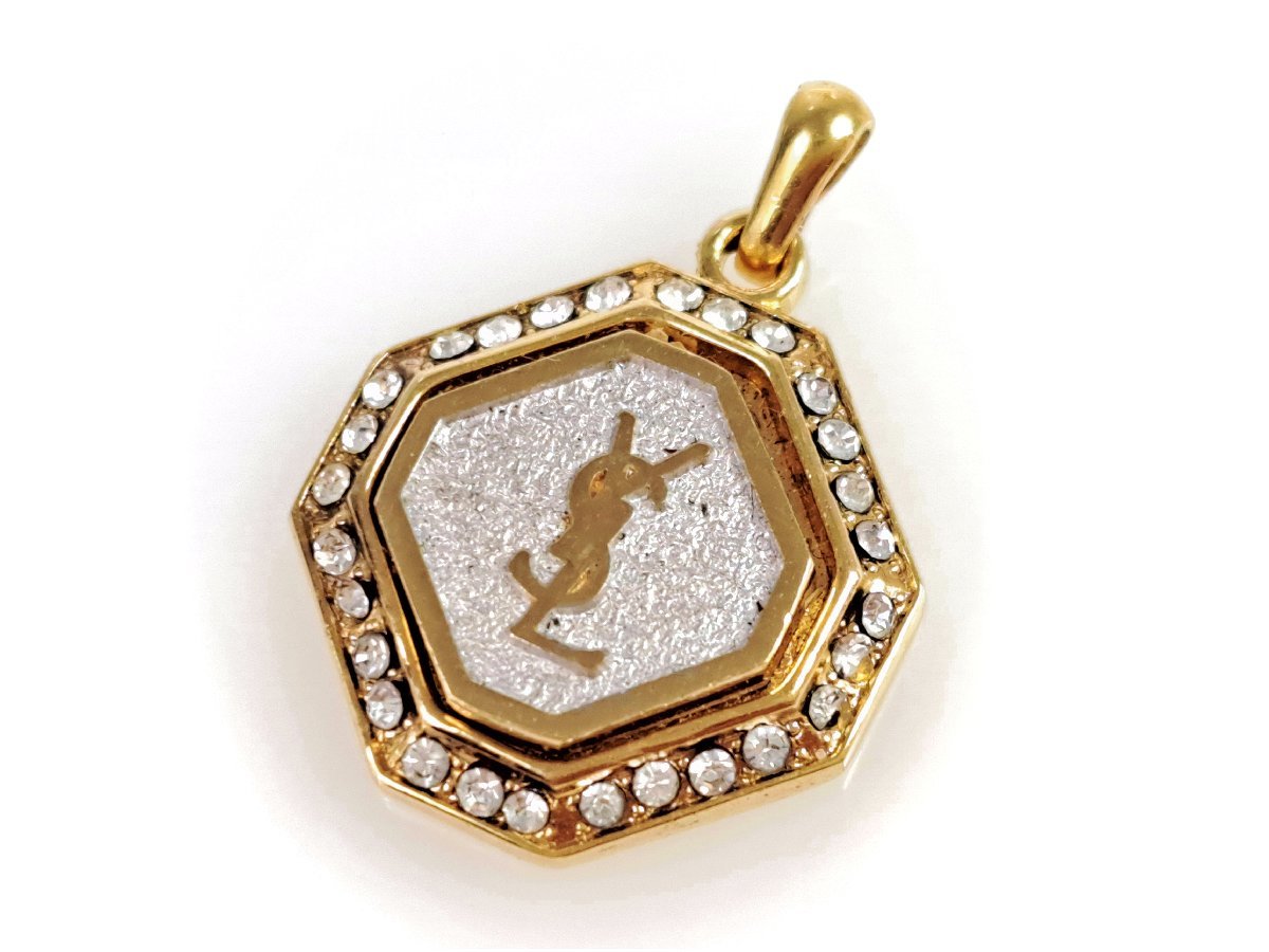 イヴ・サンローラン YSL ロゴ オクタゴン プレート ネックレス 
