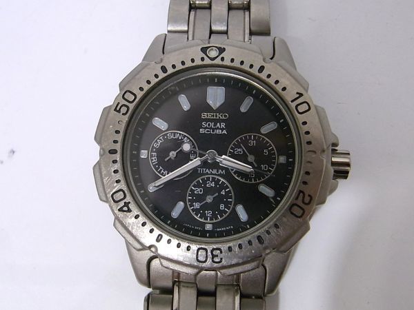 1円 稼働品 SEIKO セイコー SOLAR SCUBA スキューバ 5K2J-0A30 ソーラー チタン メンズ腕時計