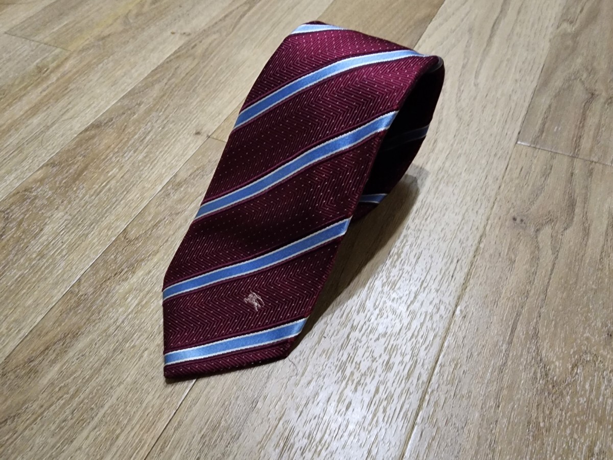 美品 バーバリーブラックレーベル ネクタイ 赤系 ストライプ BURBERRY