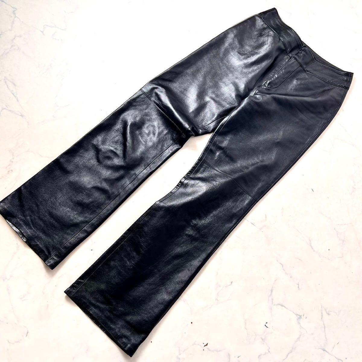 極美品 ラムレザー レザーパンツ ストレート ズボン M ブラック 黒 M PARFAIT レディース 231207