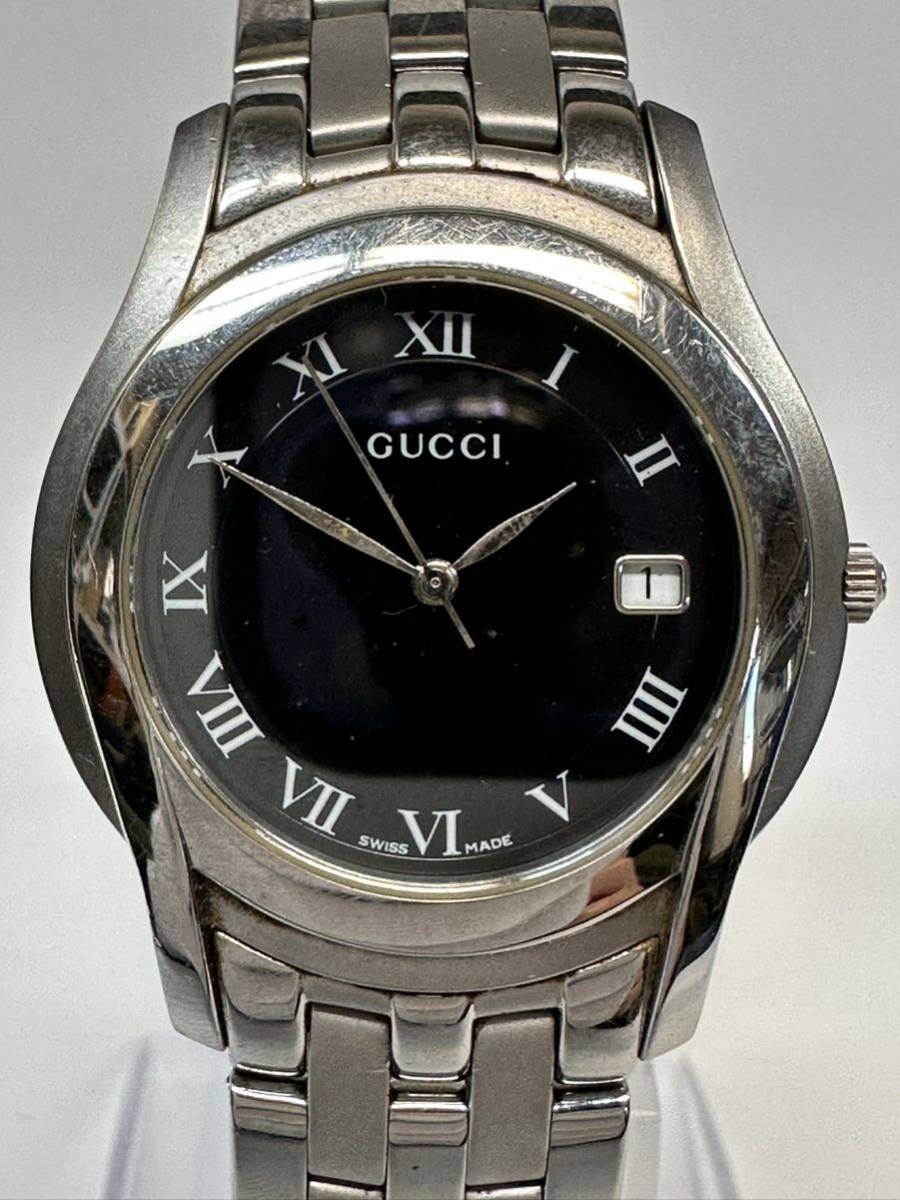 【W12R1】 1円スタート GUCCI / 5500M グッチ 黒色文字盤 クオーツ デイト メンズ 腕時計 
