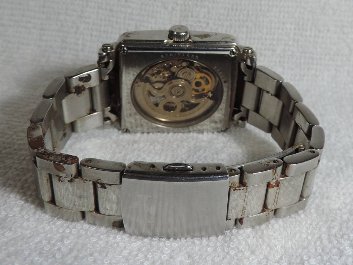 稼働品 箱付き 美品 TECHNOS 自動巻き時計 シルバー 100m防水 テクノス 