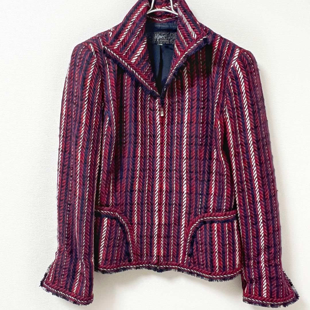 ignes 銀座マギー ストライプ ウール シルク ジャケット 42　L L