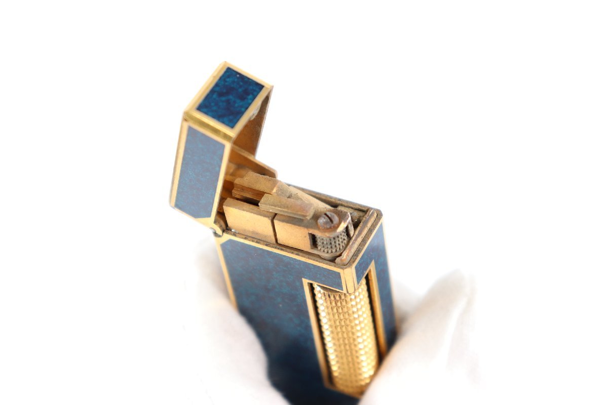 dunhill ダンヒル ガスライター ローラー式 ブルー ゴールドカラー 喫煙具 0392-TE
