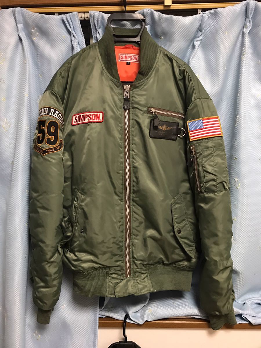 【中古!希少サイズ3L】SIMPSON MA-1タイプナイロン製フライトジャケット サイズ3L セージグリーン シンプソン 