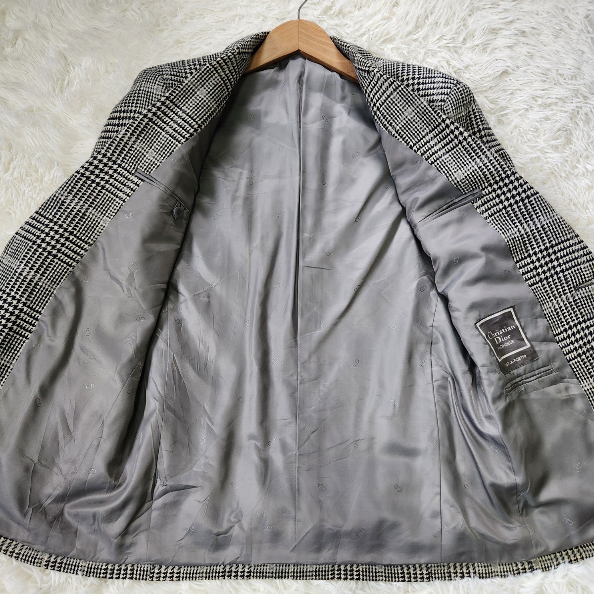 美品 クリスチャン ディオール【グレンチェック ラムウール 165 M相当 