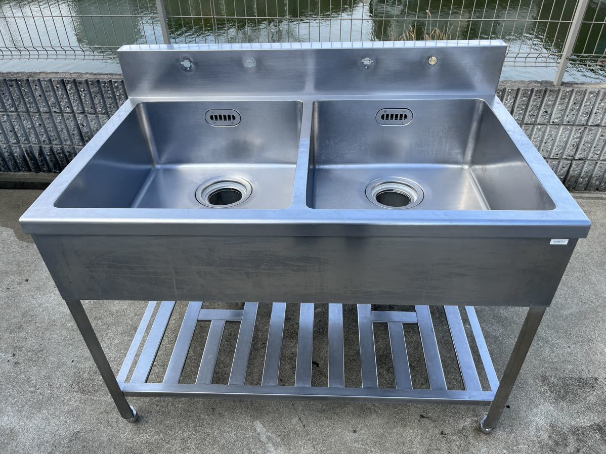 ステンレス製 2槽シンク W1200×D745×H1000mm 二槽シンク 流し台 業務用 