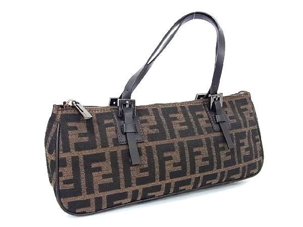 1円 FENDI フェンディ ズッカ柄 キャンバス ハンドバッグ トートバッグ ミニバッグ レディース ブラウン系 AW1393(ハンドバッグ ...