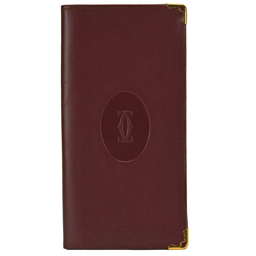 Cartier マストライン レザー ウォレット 二つ折り財布 ボルドー×ゴールド金具 (210859