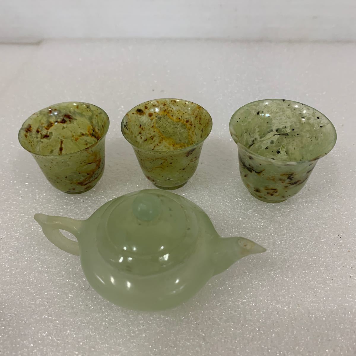 QW3408 煎茶道具 中国美術 玉石 急須 玉杯 湯み 4点セット 0130(茶器  