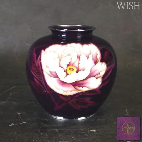 真作 WISH 安藤七宝 花瓶 七宝焼 細密銀飾線 桐箱 高さ21cm 花紋 〇