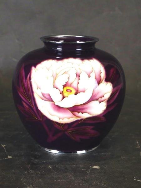 真作 WISH 安藤七宝 花瓶 七宝焼 細密銀飾線 桐箱 高さ21cm 花紋 〇