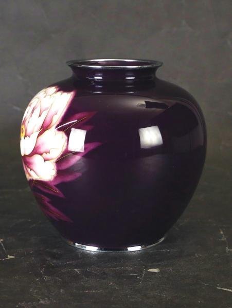 真作 WISH 安藤七宝 花瓶 七宝焼 細密銀飾線 桐箱 高さ21cm 花紋 〇