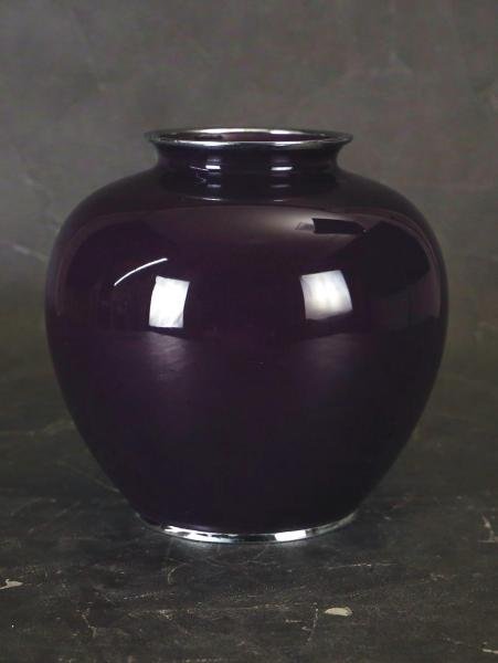 真作 WISH 安藤七宝 花瓶 七宝焼 細密銀飾線 桐箱 高さ21cm 花紋 〇