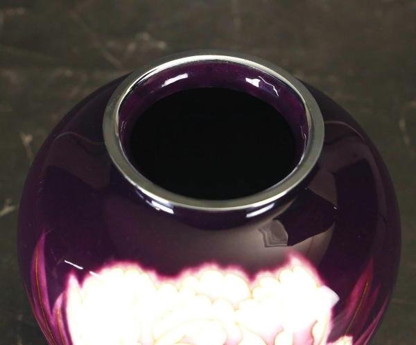 真作 WISH 安藤七宝 花瓶 七宝焼 細密銀飾線 桐箱 高さ21cm 花紋 〇
