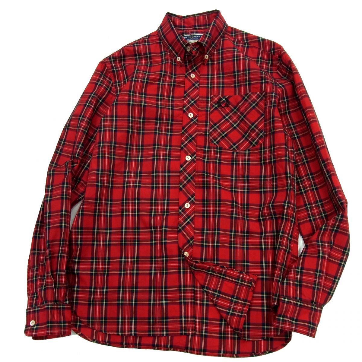 美品□FRED PERRY 長袖 ボタンダウン シャツ M7130 タータンチェック柄