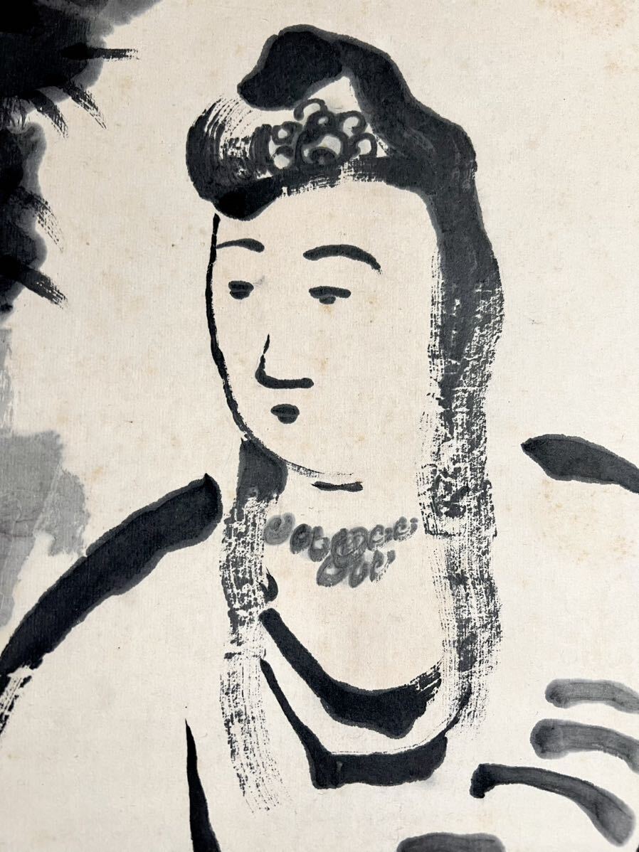 模写] [S8] 富岡鉄斎「白衣観音 画賛」紙本 合箱 二重箱 大幅 仏画