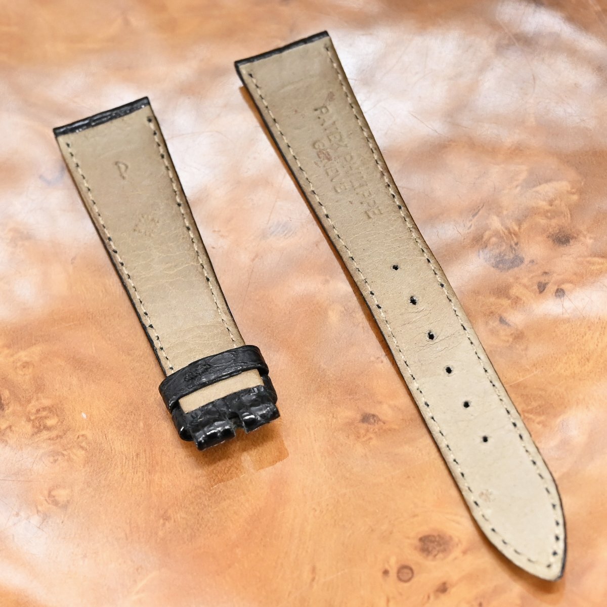 本物 パテックフィリップ 純正品 クロコダイルレザーベルト ブラック