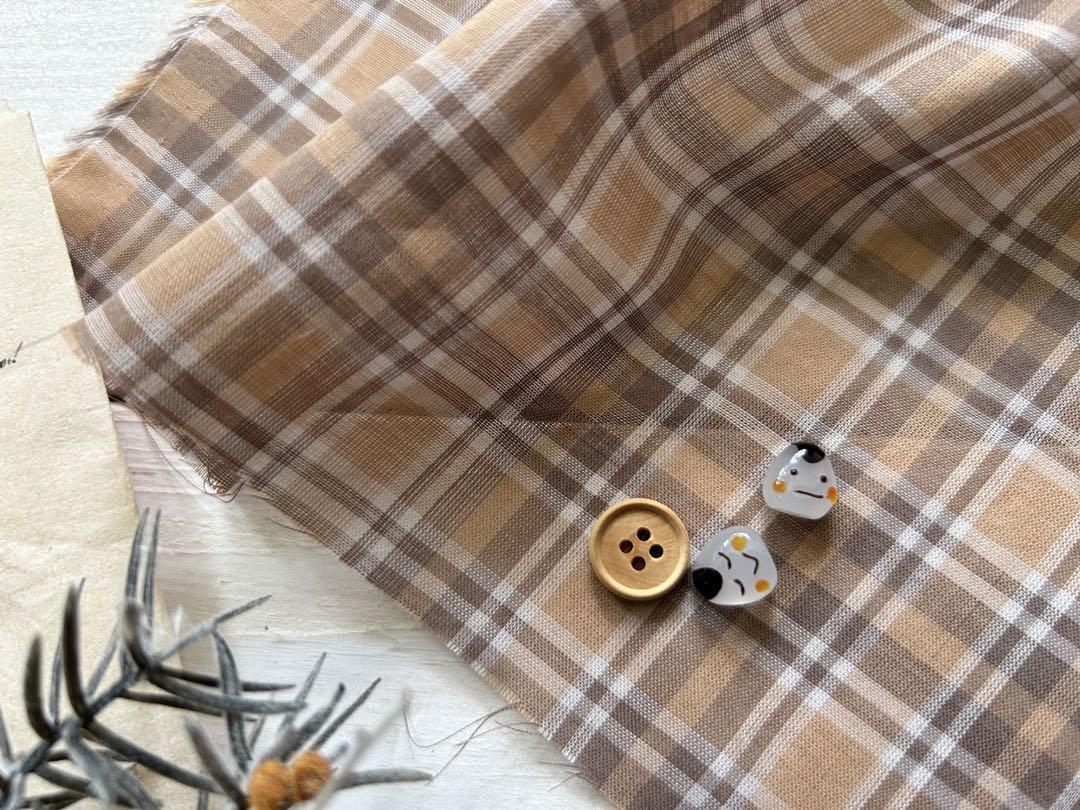 ■綿100％■コットン80ローンチェック　ベージュ系　0.5ｍ■延長可能_3