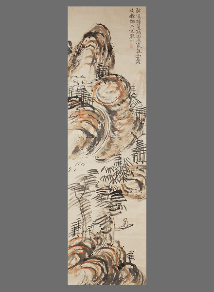 真作】□浦上玉堂□淡彩山水図□江戸時代の文人画家□肉筆□掛軸