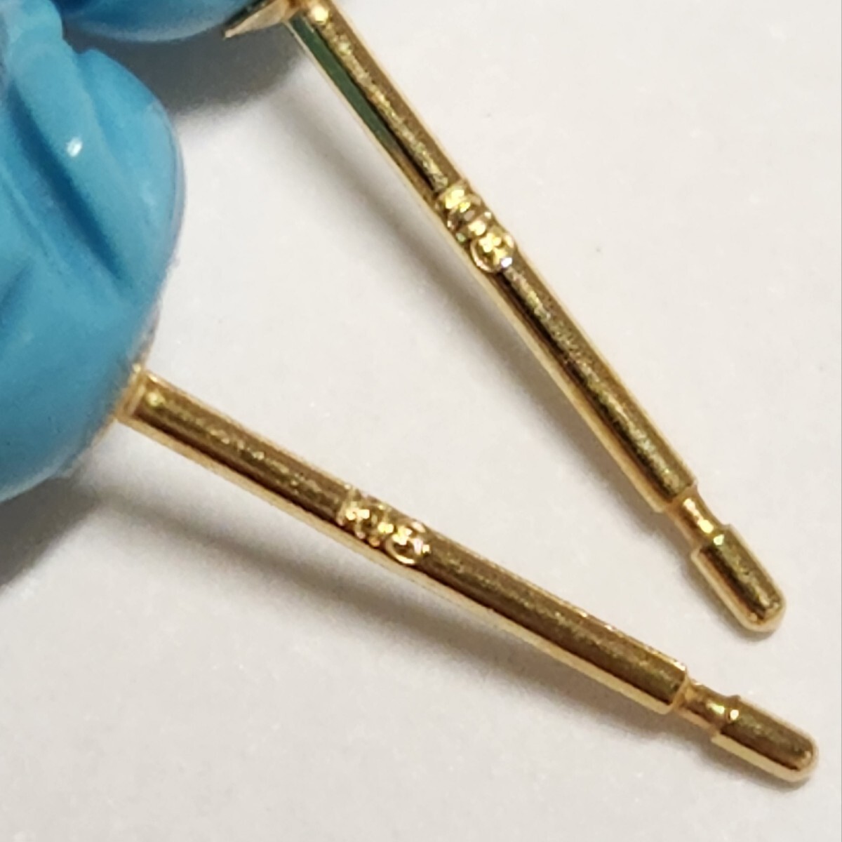 新品☆K18トルコ(ターコイズ) 薔薇モチーフピアス_3