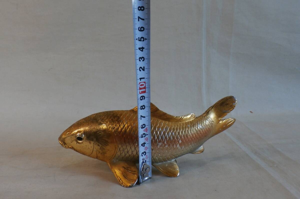 真鯉金鯉 双鯉 金属工芸 中古品 夫婦鯉 縁起物 一対 飾り物 置物 Y