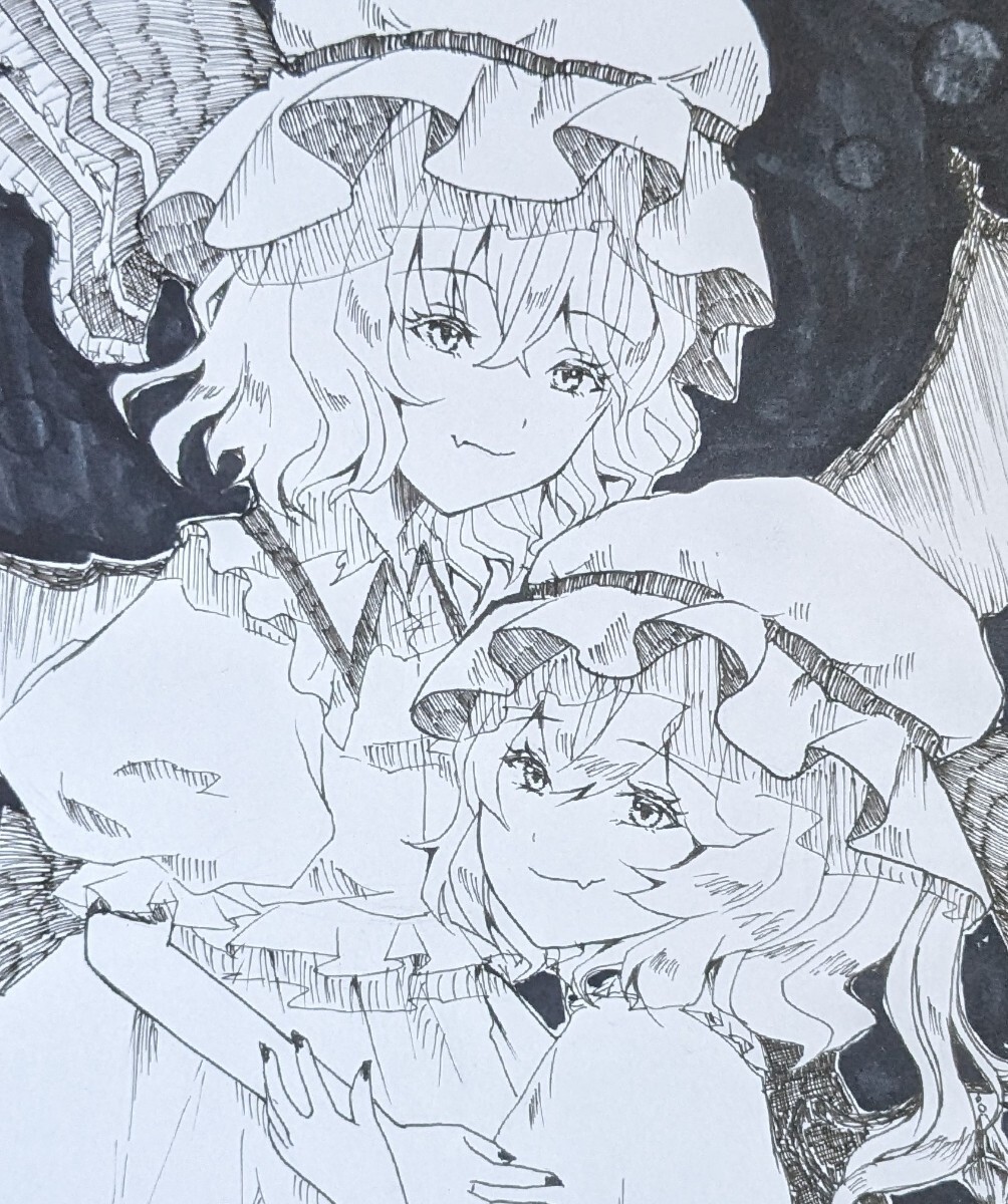 同人手描きイラスト ペン画 色紙□東方Project□ レミリア