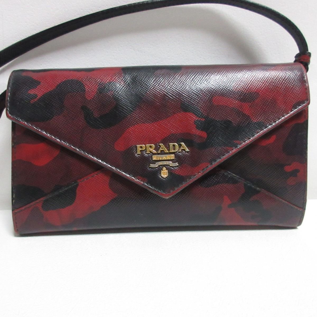 美品 PRADA プラダ サフィアーノレザー カモフラ 迷彩柄 フラップ 