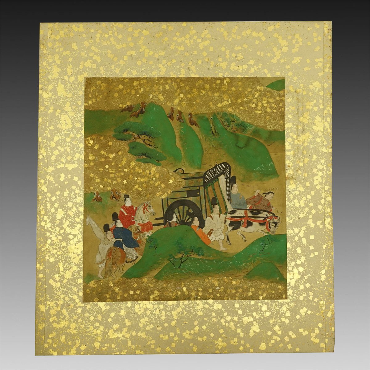 【古画】喜聞◆『源氏物語 関屋 土佐絵古色紙』1枚 古筆 古文書 古書 日本画 古写本 和歌 絵巻物 公家 公卿 天皇 国文学資料 茶道 江戸前期_1