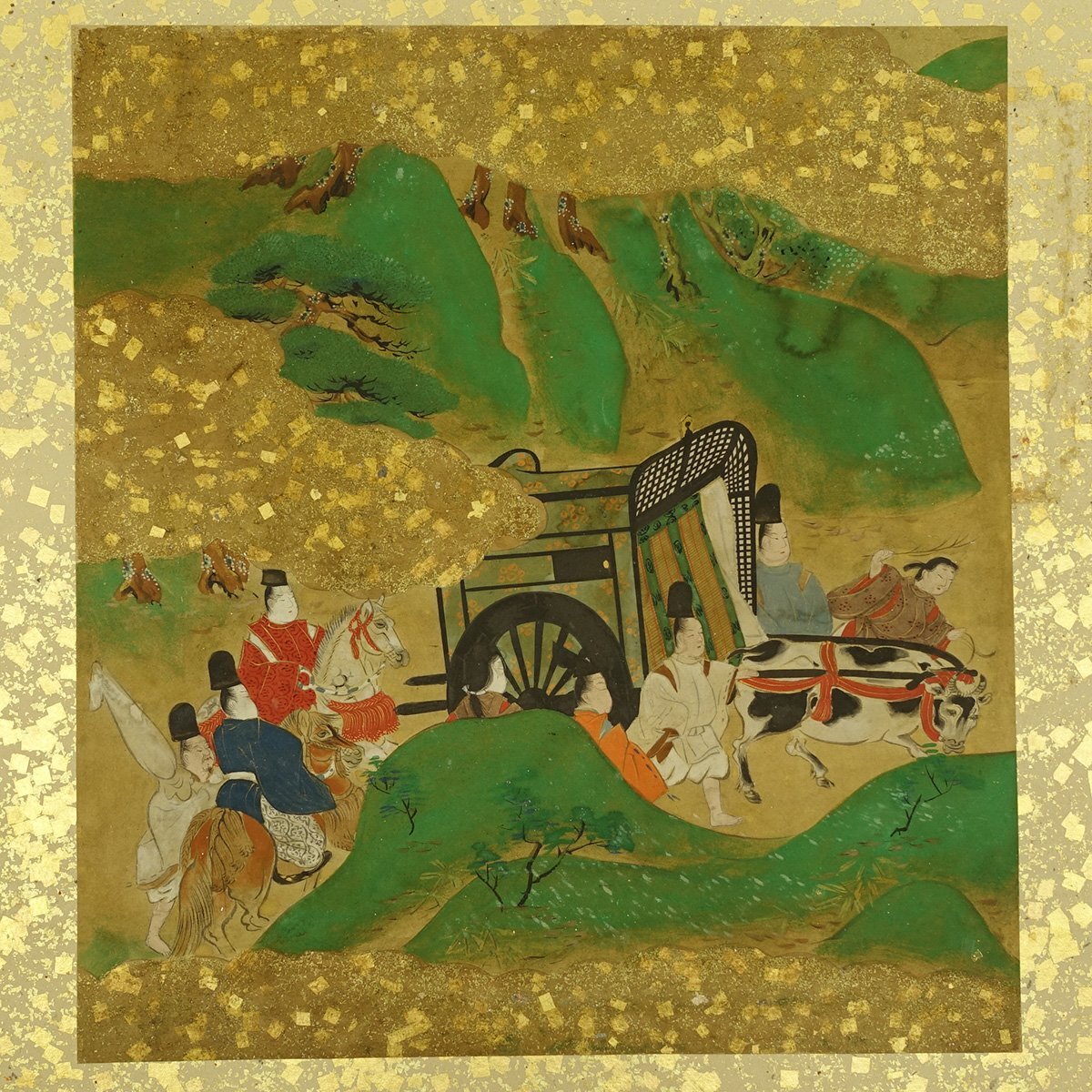 【古画】喜聞◆『源氏物語 関屋 土佐絵古色紙』1枚 古筆 古文書 古書 日本画 古写本 和歌 絵巻物 公家 公卿 天皇 国文学資料 茶道 江戸前期_2