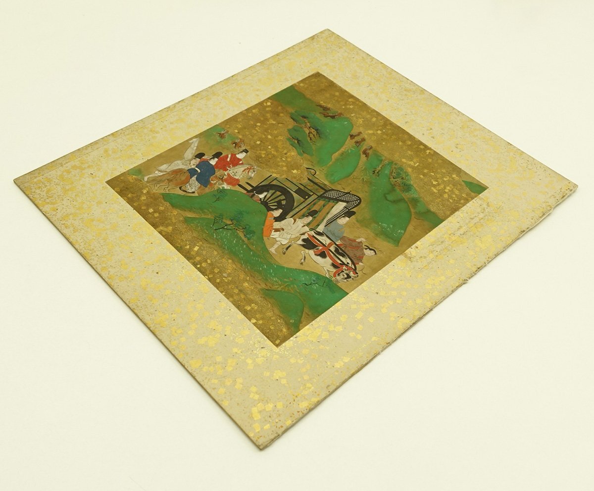 【古画】喜聞◆『源氏物語 関屋 土佐絵古色紙』1枚 古筆 古文書 古書 日本画 古写本 和歌 絵巻物 公家 公卿 天皇 国文学資料 茶道 江戸前期_3