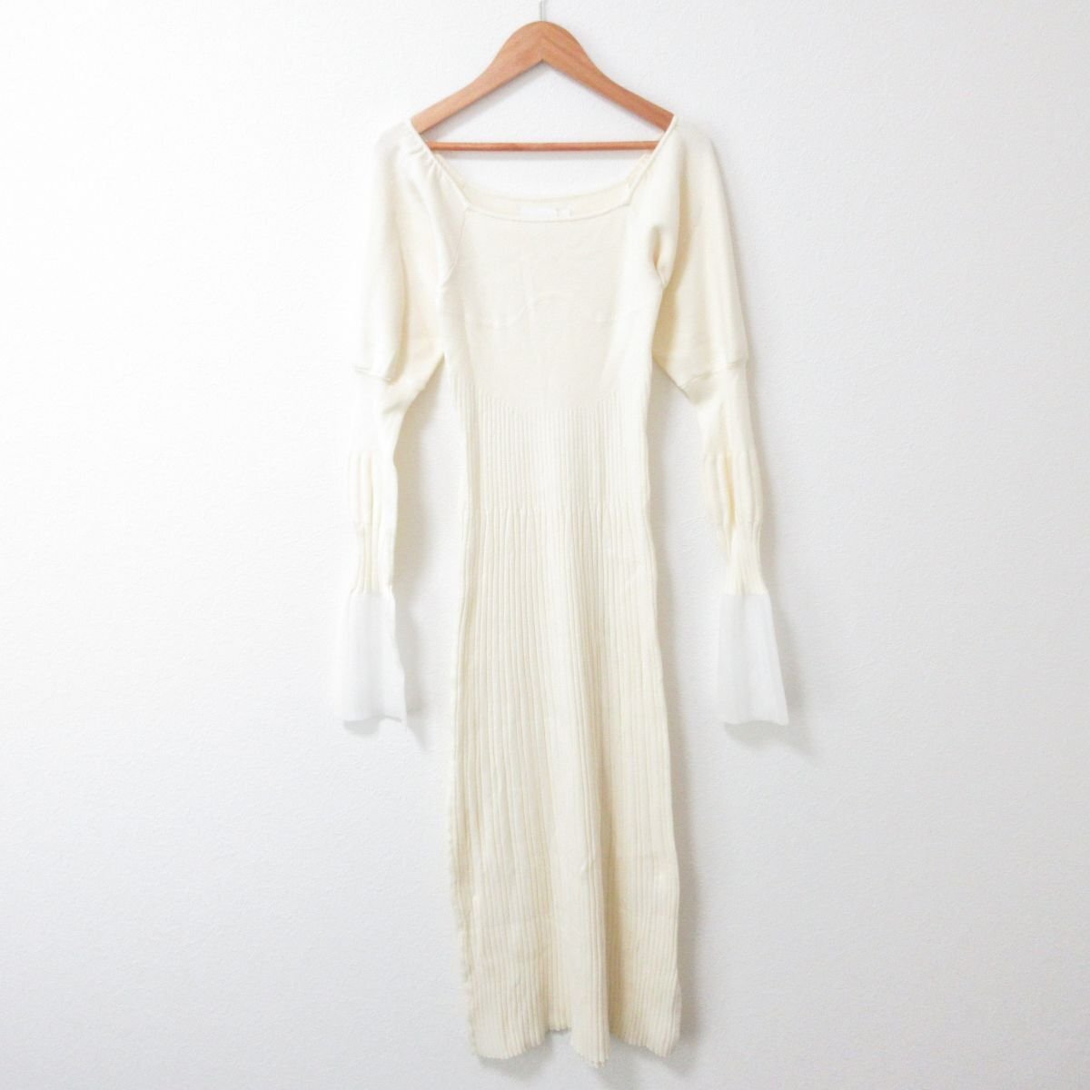 23AW Knuth Marf クヌースマーフ square neck one piece スクエアネック 長袖 ロング丈 リブニット ...