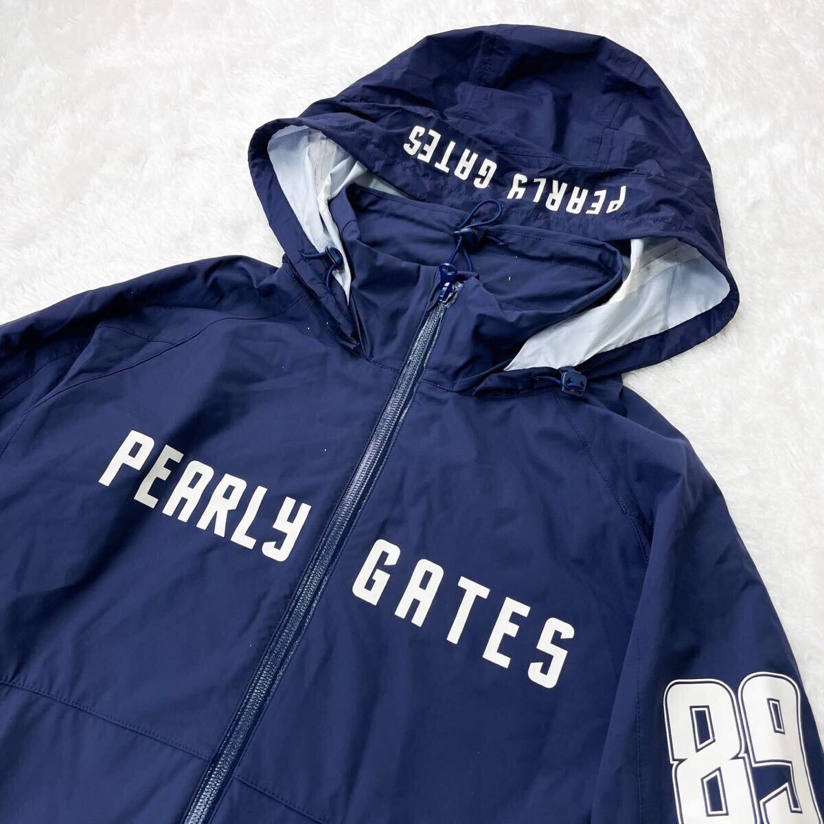 美品サイズ6 パーリーゲイツ PEARLY GATES ゴルフ ウェア メンズ スニード ジャケット ネイビー ジップ レイン フード_3