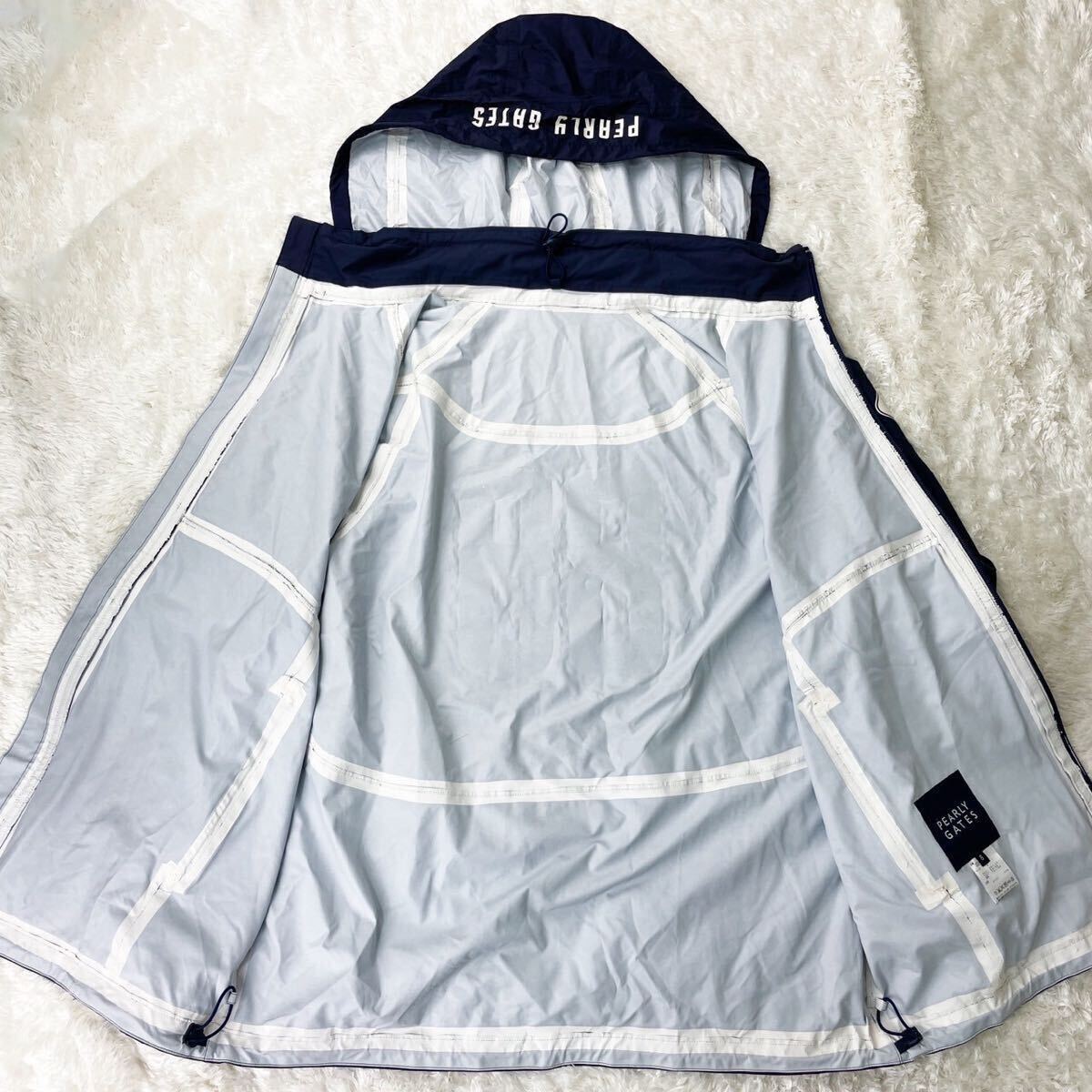 美品サイズ6 パーリーゲイツ PEARLY GATES ゴルフ ウェア メンズ スニード ジャケット ネイビー ジップ レイン フード_6
