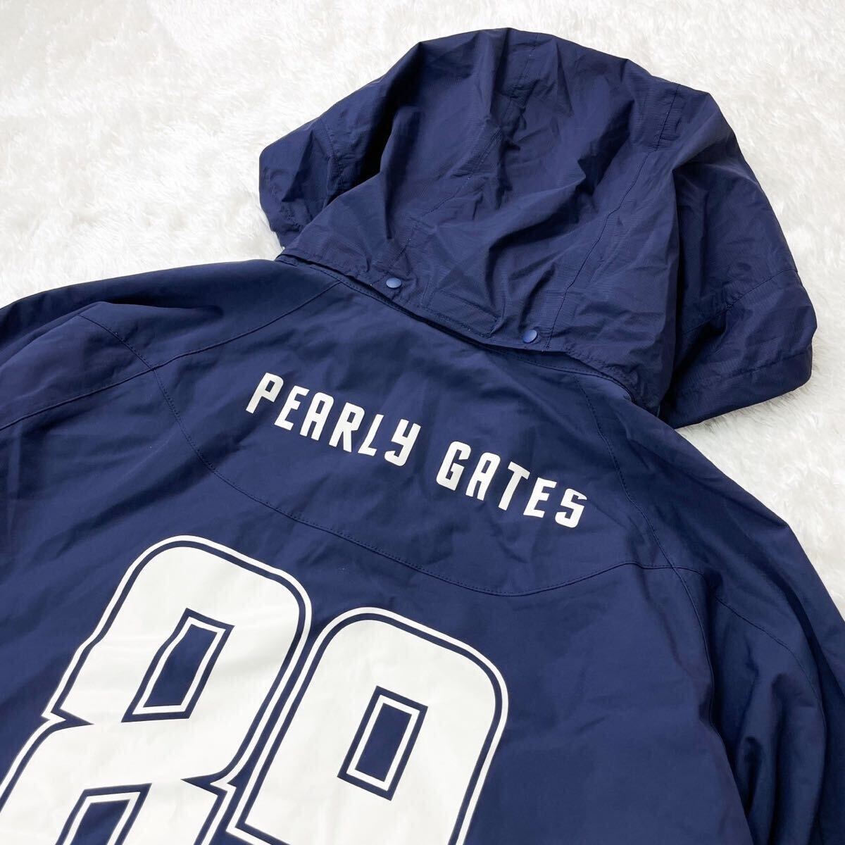 美品サイズ6 パーリーゲイツ PEARLY GATES ゴルフ ウェア メンズ スニード ジャケット ネイビー ジップ レイン フード_8