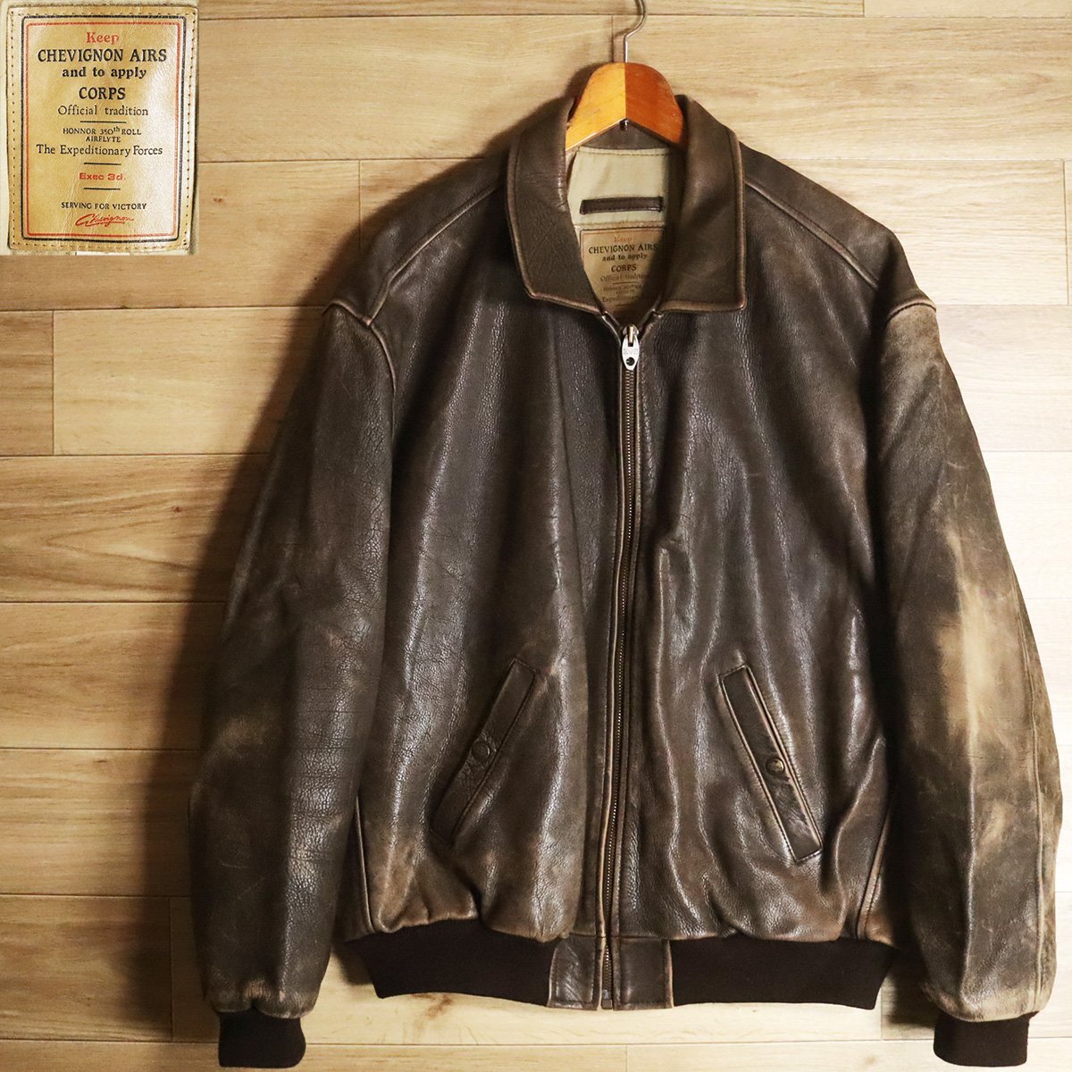 J6J/Y8.28-4 フランス古着 CHEVIGNON シェビニオン 本革 レザー