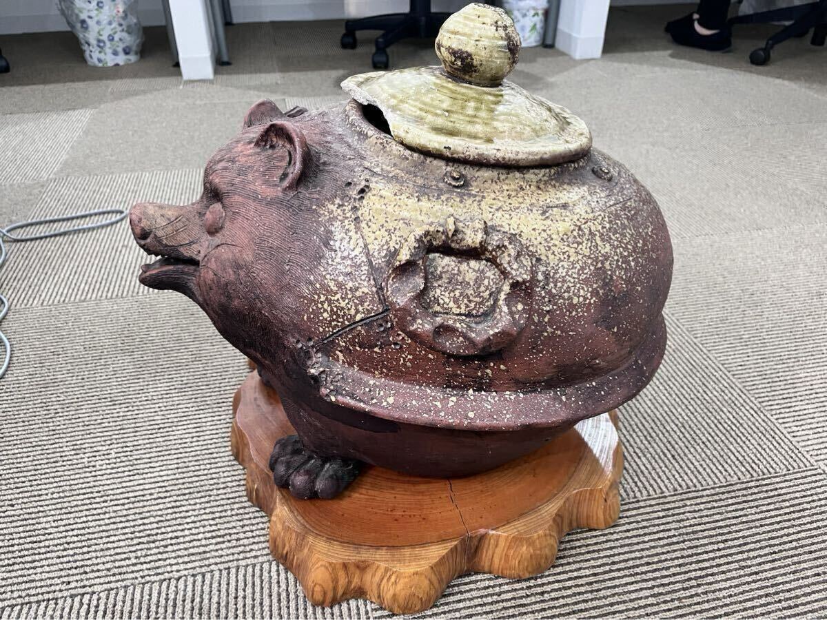 Dち(1004k2) タヌキ 狸 たぬき 茶釜 陶磁器 分福茶釜 仁斉 縁起物 置物