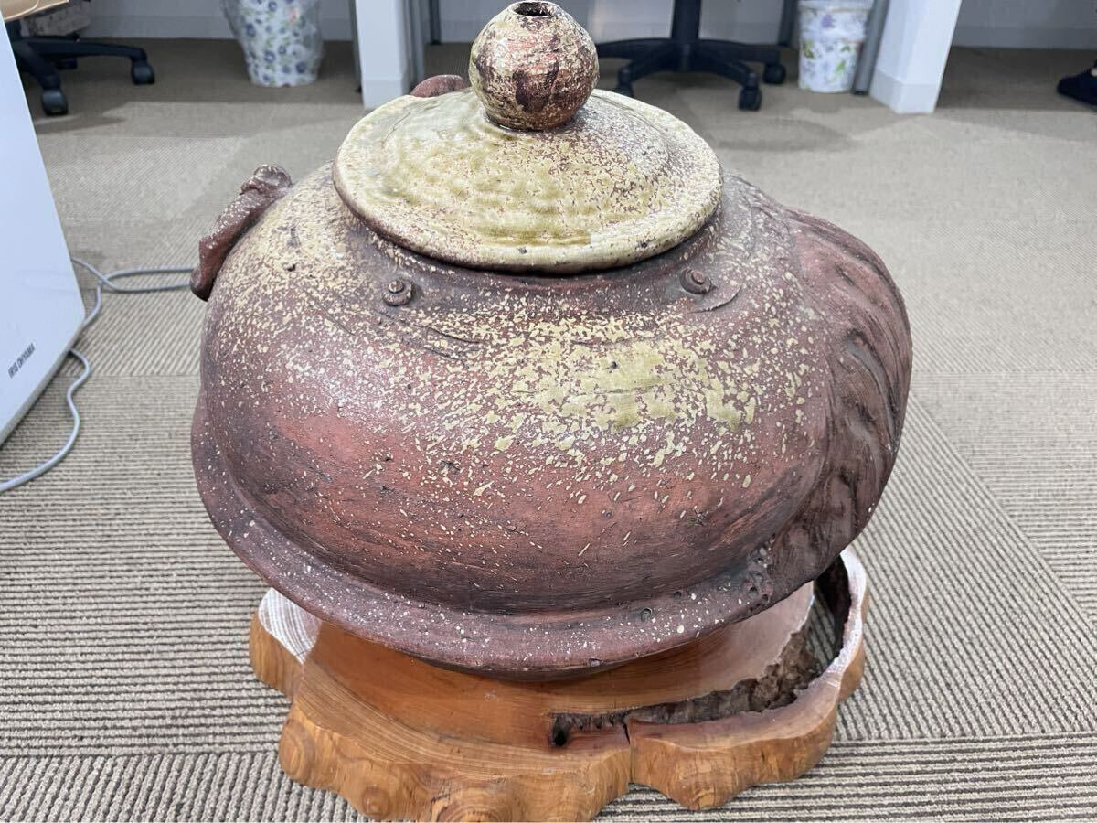 Dち(1004k2) タヌキ 狸 たぬき 茶釜 陶磁器 分福茶釜 仁斉 縁起物 置物