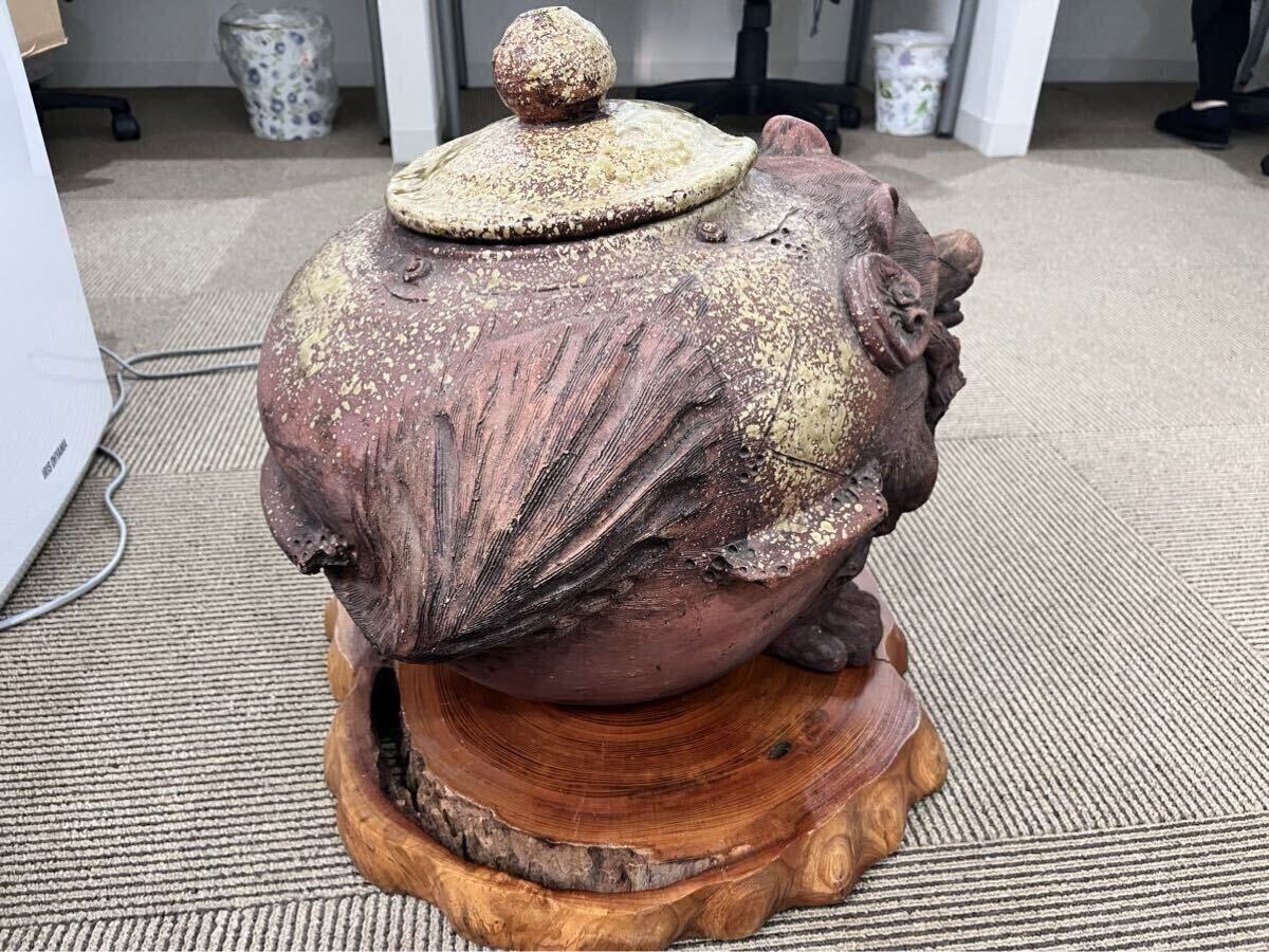 Dち(1004k2) タヌキ 狸 たぬき 茶釜 陶磁器 分福茶釜 仁斉 縁起物 置物