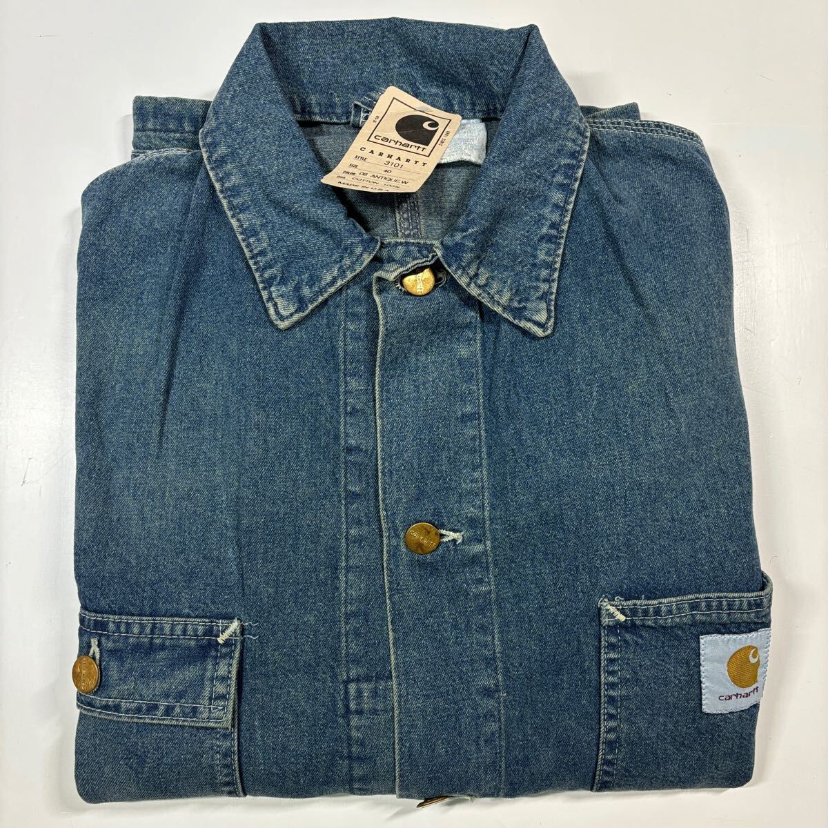 40】Dead Stock 90s Carhartt Denim Coveralls Chore Coat 90年代 