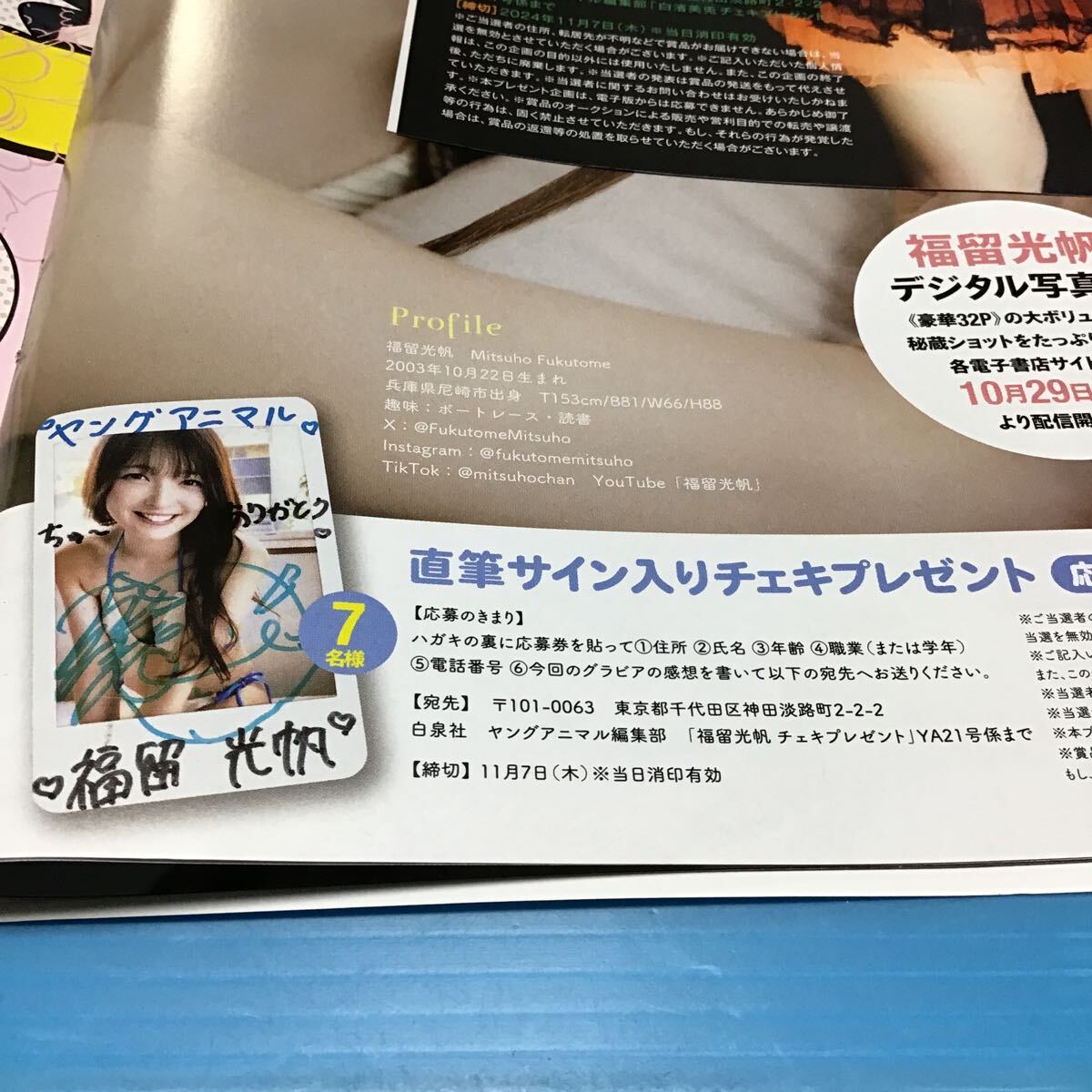 ヤングアニマル 白濱美兎 福留光帆「 直筆 サイン 入り チェキ 応募券
