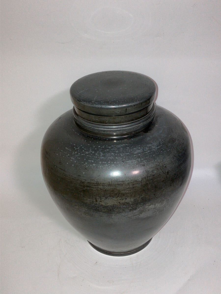 茶壺 大壺 古錫 『 御錫屋天下一美作守 』銘 煎茶道具 茶入 茶筒 高さ