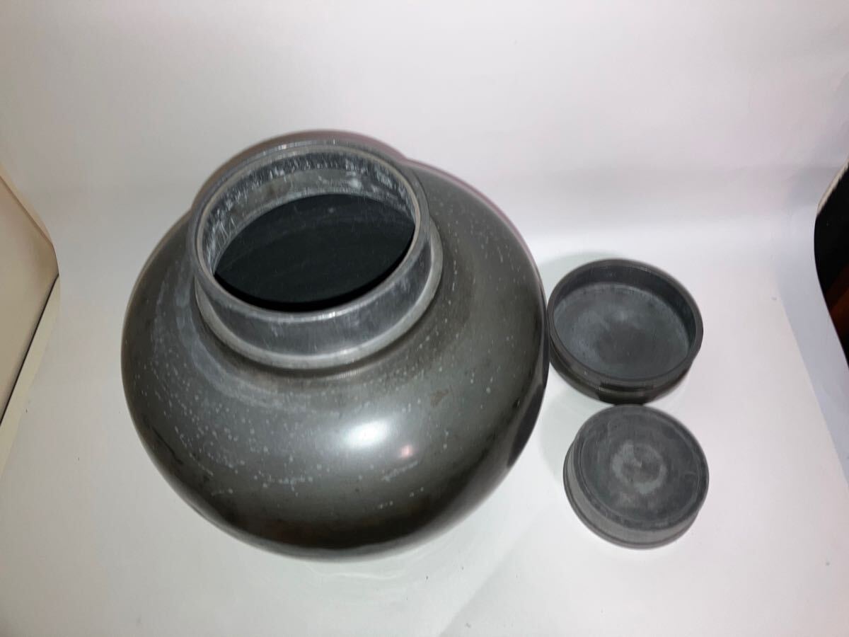 茶壺 大壺 古錫 『 御錫屋天下一美作守 』銘 煎茶道具 茶入 茶筒 高さ