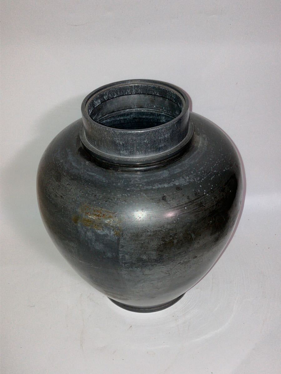 特大 錫 茶壷 御錫屋 天下一 美作守 造 煎茶道具 茶道具 約23.8cm 茶壺 大壺 古錫 『 御錫屋天下一美作守 』銘 煎茶道具 茶入 茶筒 高さ