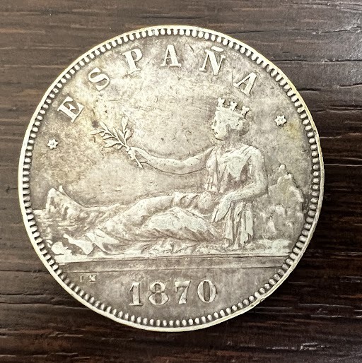 19765B ◇19世紀スペイン【2ペセタ銀貨 9月革命期】1870年