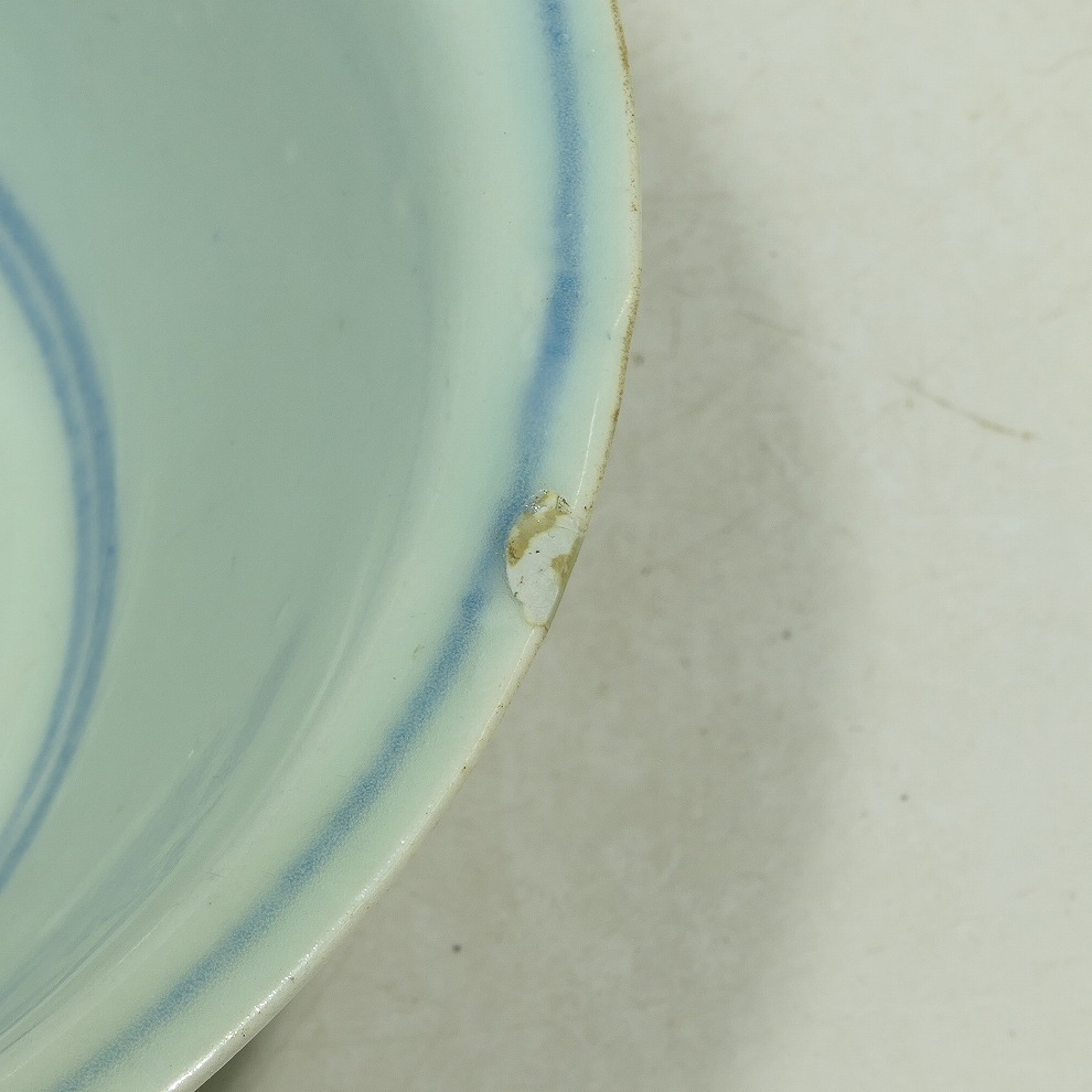 GMS】古染付 青華 草花文 茶碗 明末清初 口径約15.2～15.8cm (検索