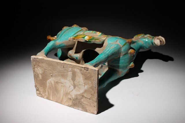 ☆百合☆唐三彩馬 高さ約39.5cm (検)青緑釉 三彩釉 置物 唐物 中国美術
