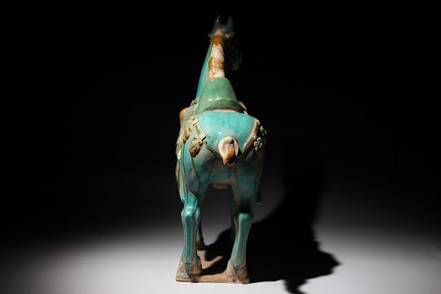 ☆百合☆唐三彩馬 高さ約39.5cm (検)青緑釉 三彩釉 置物 唐物 中国美術