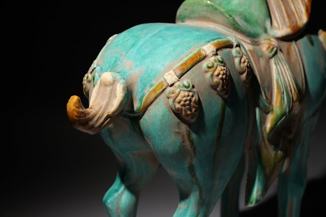☆百合☆唐三彩馬 高さ約39.5cm (検)青緑釉 三彩釉 置物 唐物 中国美術