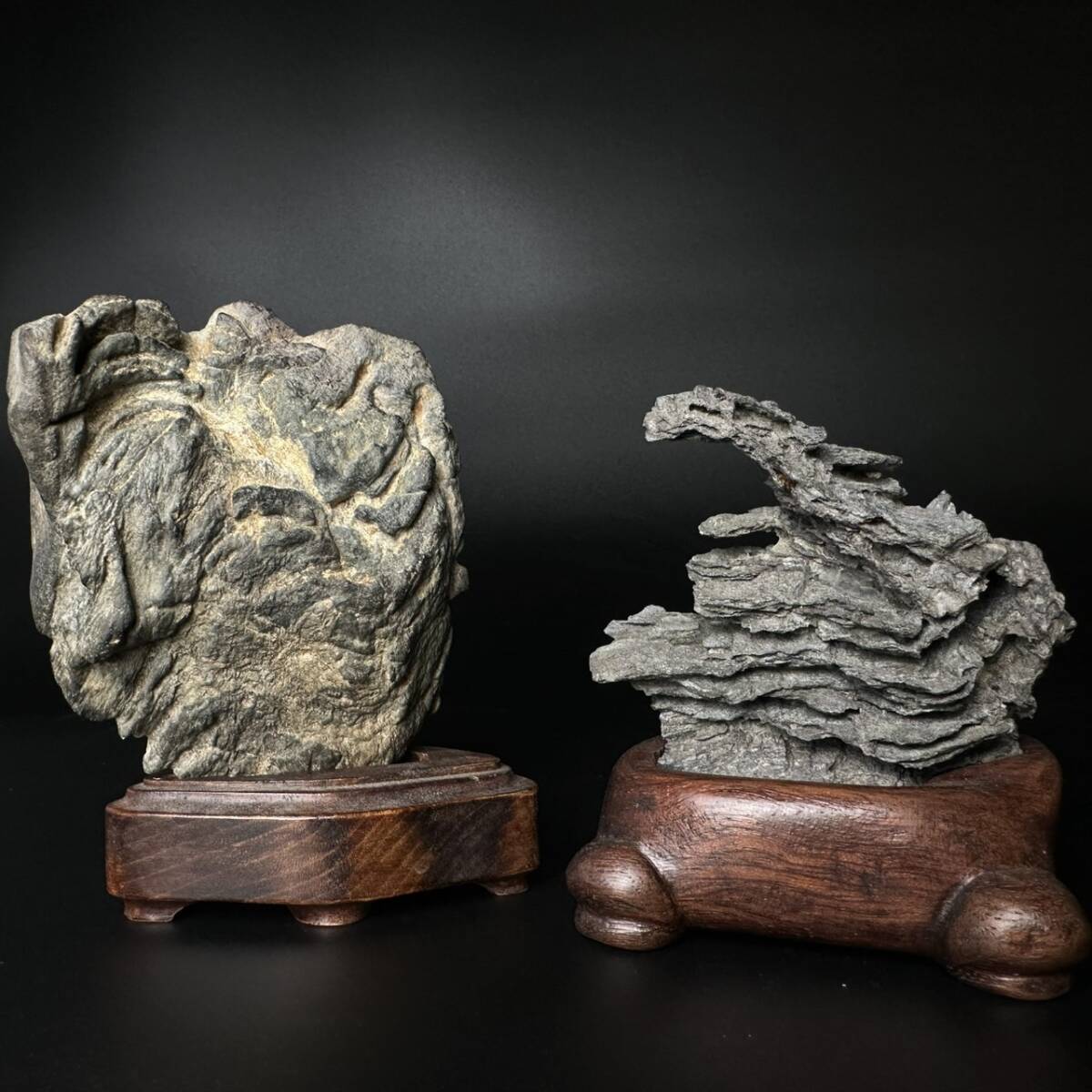 コレクター買取品 水石 鑑賞石 盆石 唐木台座 台座付 時代物 骨董(東洋